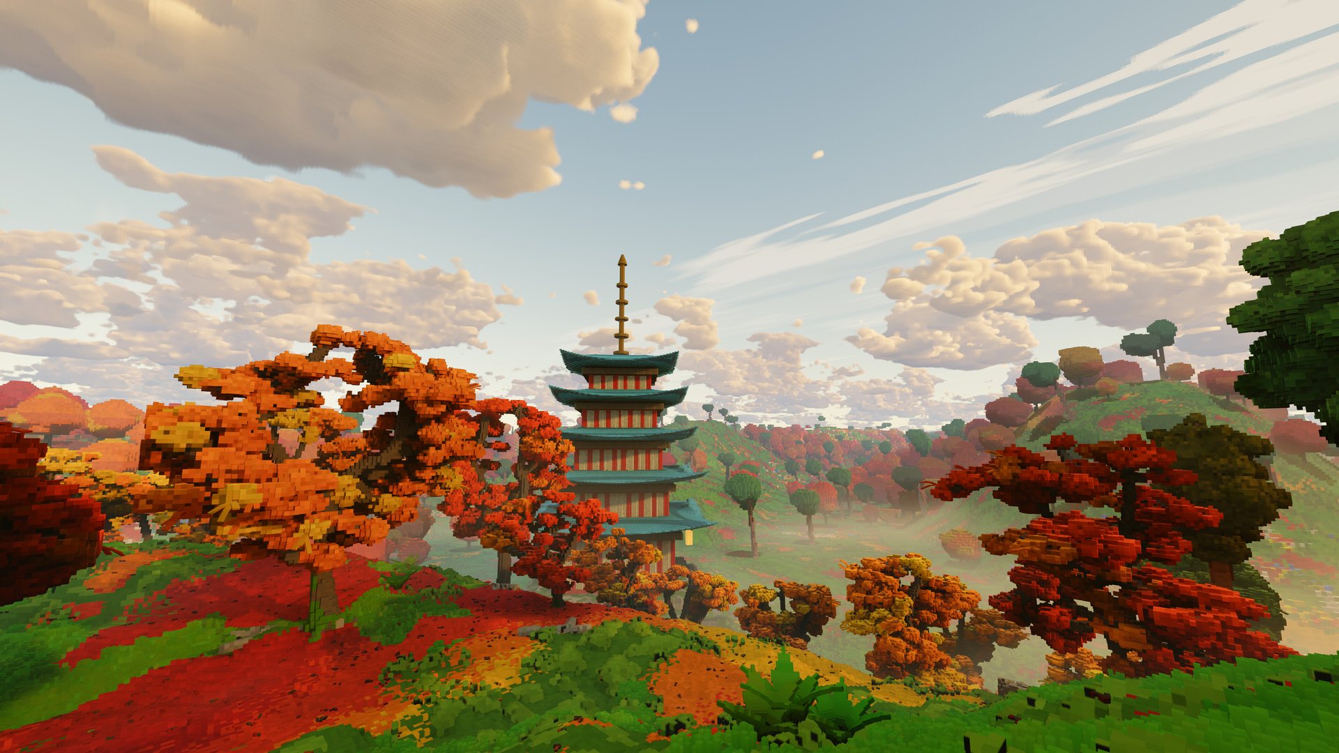 A pagoda among autumn maples